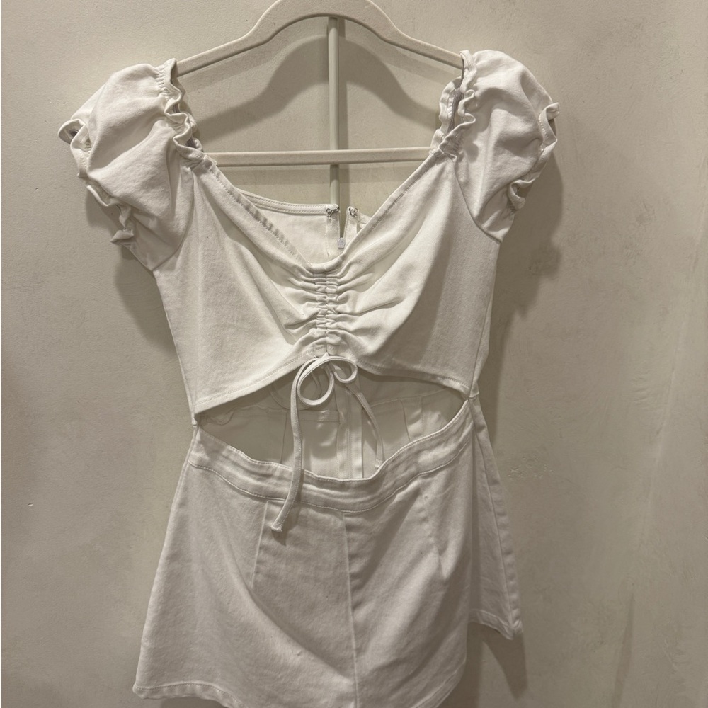 White Ruched Crop Top and Skirt Set